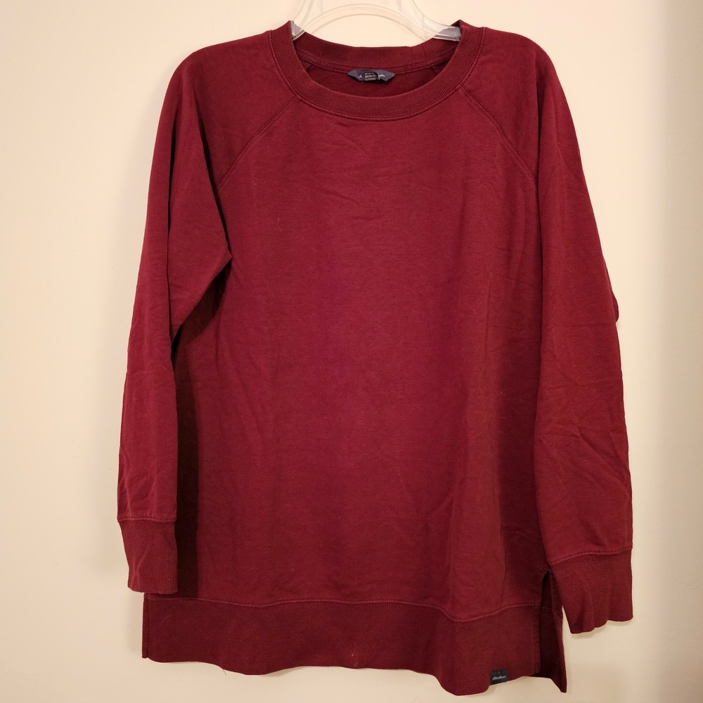 Eddie Bauer Womens Raglan Sleeve Sweatshirt Burgundy Maroon Crew Neck Large